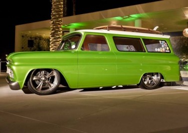 1966 Chevy Suburban Custhot rod interior custom street rod high end auto upholstery truck suburban lime crushom Interiors by Vos leather Mr. Gasket